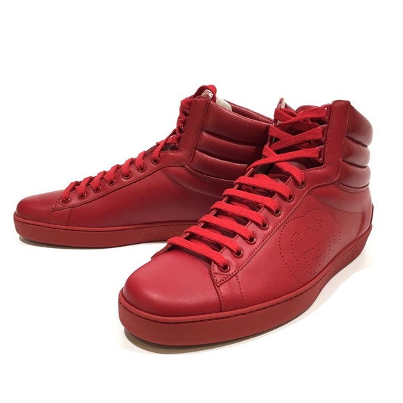 GUCCI ACE HIGHT-TOP INTERLOCKING G LEATHER SNEAKERS -RED -MEN’S US 9.5 -NEW - Picture 9 of 10